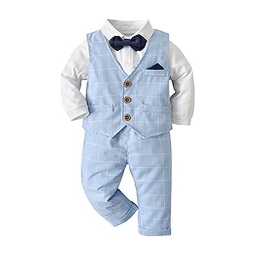 Volunboy completo elegante bambino camicie + papillon + gilet + pantaloni, ragazzo abbigliamento 4 pezzi gentleman cerimonia nozze(3-4 anni, blu, taglia 110)