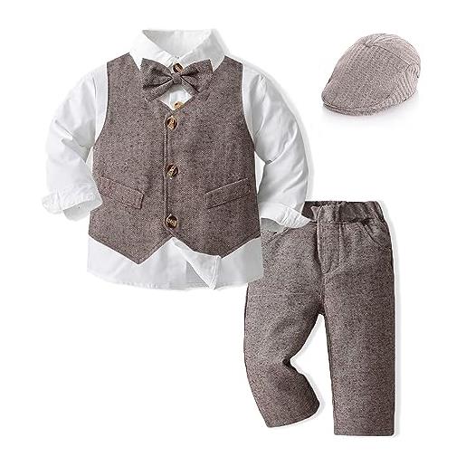 Volunboy completo elegante bambino camicie + papillon + gilet + pantaloni, ragazzo abbigliamento 4 pezzi gentleman cerimonia nozze(3-4 anni, grigio, taglia 110)