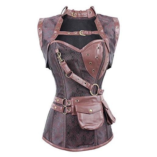 PANOZON donna corsetto con barre in acciaio broccati bustino shaper corsetto (medium, marrone)