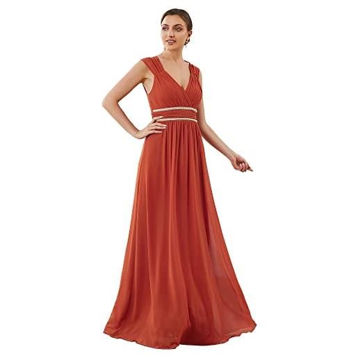 Ever-Pretty vestito da cerimonia donna linea ad a chiffon scollo a v senza maniche stile impero lungo abiti da sera arancia 56