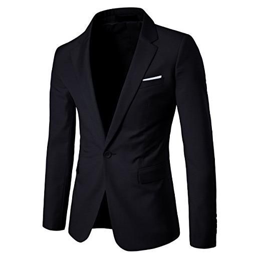Allthemen blazer da uomo slim fit con un bottone giacca da smoking formale da lavoro con tasche blazer a collo v blu 1 xl