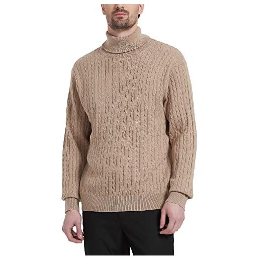Kallspin pullover da uomo a collo alto in maglia a cavo solido con misto lana e manica lunga(grigio chiaro, 2xl)