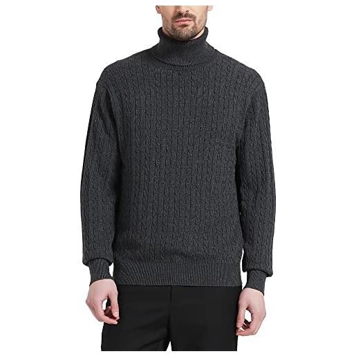 Kallspin pullover da uomo a collo alto in maglia a cavo solido con misto lana e manica lunga(grigio scuro, xl)