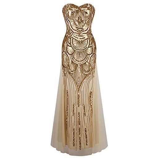 Angel-fashions - abito da donna con paillette senza spalline vestito da cerimonia, nozze, stile gatsby gold s