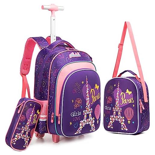 Tanou Zaino Trolley Scuola Media Bambino, 36L Impermeabile Zaini Trolley  Elementare per Bambina Ragazzi, Zainetto con Ruote per Scuola Viaggiare