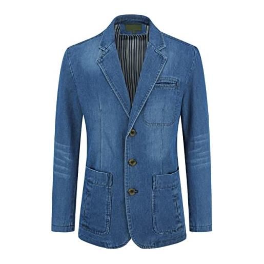 YOUTHUP blazer per uomo giacca da abito slim fit formale giacca di jeans casual azzurro chiaro, l