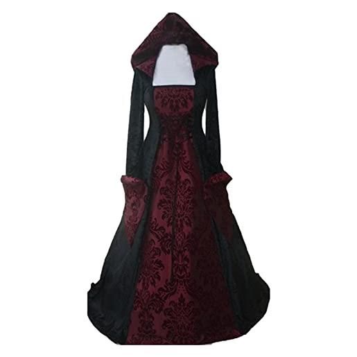 CosCool - abito da donna in stile medievale con maniche a tromba, vestito lungo in stile rinascimentale, rétro, adatto per carnevale, halloween, feste e come costume da principessa, colore: rosso, xl