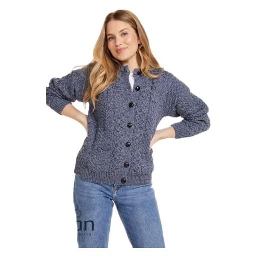 Aran Woollen Mills aran woolen mills cardigan con bottoni lavorati a maglia da donna con tasche 100% lana merino (blu, xl)