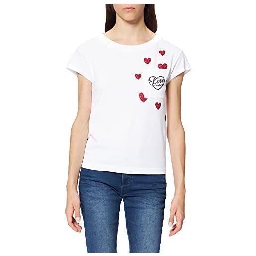 Love Moschino boxy fit short sleeved t-shirt with holographic foil hearts and rubberized logo, bianco, 52 donna