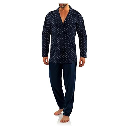 sesto senso elegante pigiama uomo bottoni 100% cotone set maniche lunghe pantalone lungo m2 4xl blu navy