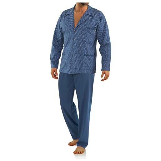 sesto senso elegante pigiama uomo bottoni 100% cotone set maniche lunghe pantalone lungo m2 4xl colore denim