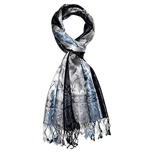 Lorenzo cana - sciarpa da uomo di lusso, in tessuto jacquard, 100% seta, motivo paisley, in seta, multicolore, 70 x 190 cm, blu/grigio argento. , taglia unica