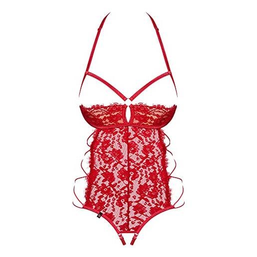 Selente love & fun sensuale body donna con benda per occhi in raso in un'accattivante confezione regalo, rosso stringhe aperto, s-m