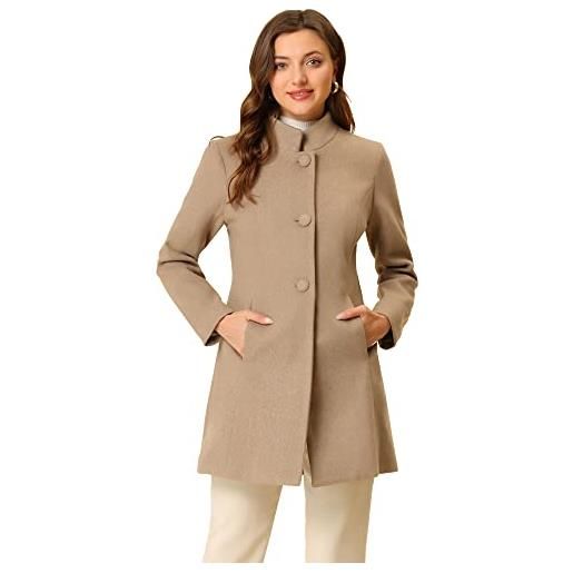 Allegra K cappotto invernale lungo monopetto da donna con colletto rialzato elegante a metà coscia, beige, 36