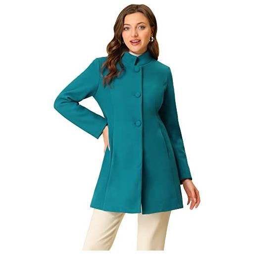 Allegra K cappotto invernale lungo monopetto da donna con colletto rialzato elegante a metà coscia, blu lago, 40