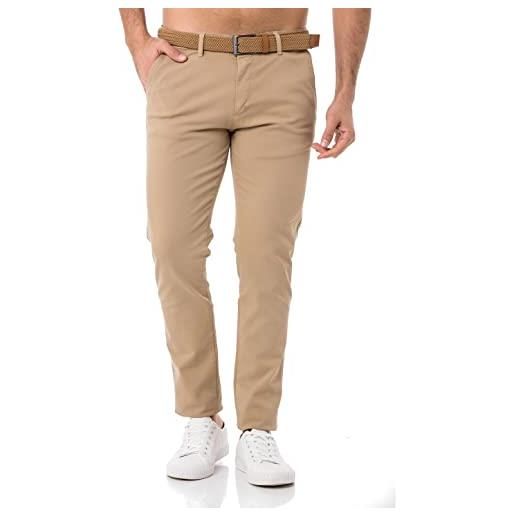 Redbridge pantaloni da uomo, pantaloni chino, per il tempo libero, con cintura, casual, da lavoro, bianco, 50 it (36w/32l)