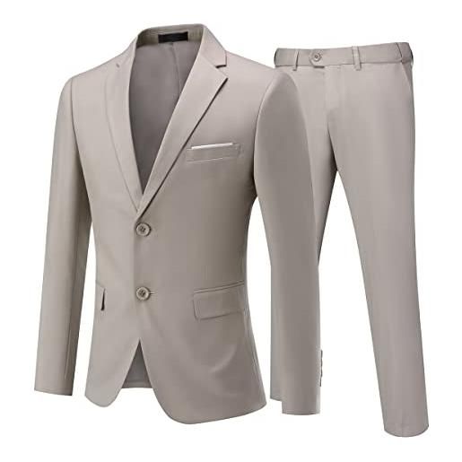 Allthemen abito da uomo 2 pezzi completo da sposa slim fit a due bottoni abiti da lavoro blazer giacche casual pantaloni grigio chiaro s