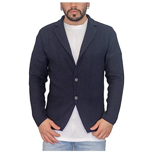 CLASSE77 blazer quadrilink - giacca jacket da uomo slim fit in cotone - artigianale, made in italy - casual, classica sportiva (l, blu)