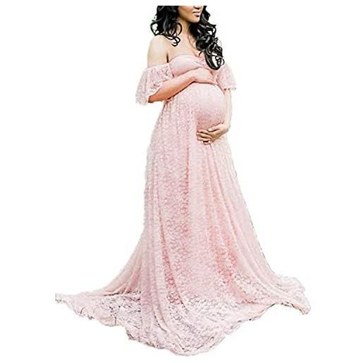 BUOYDM donna vestiti fotografiche puntelli di maternità in pizzo eleganti abito lungo spiaggia abiti (xl, rosa)