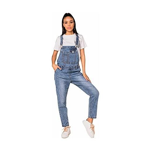 Nina Carter salopette in jeans da donna, jeans boyfriend, tuta in denim, aspetto usato, salopette estiva, m