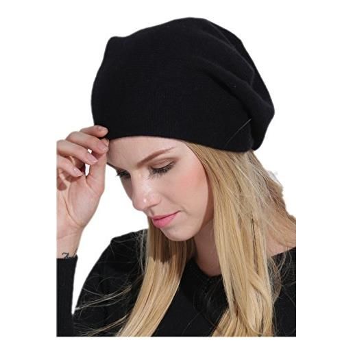 Prettystern berretto cuffia donna in cachemire cappello in morbida basco in 100% cashmere beanie avorio bianco