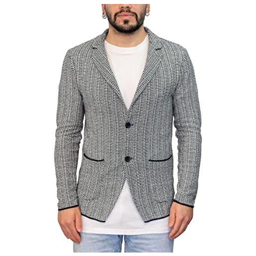 CLASSE77 blazer giacca jacket da uomo slim fit in cotone - punto di cucitura fluttuante, fantasia bicolore - artigianale, made in italy - casual, classica sportiva (xl, blu scuro/bianco)
