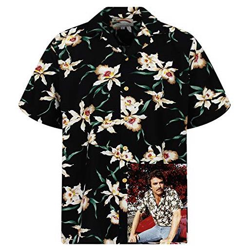 King Kameha paradise found camicia hawaiana da uomo, a maniche corte, con stampa hawaiana magnum tom selleck, tom selleck calla lily viola, xxl