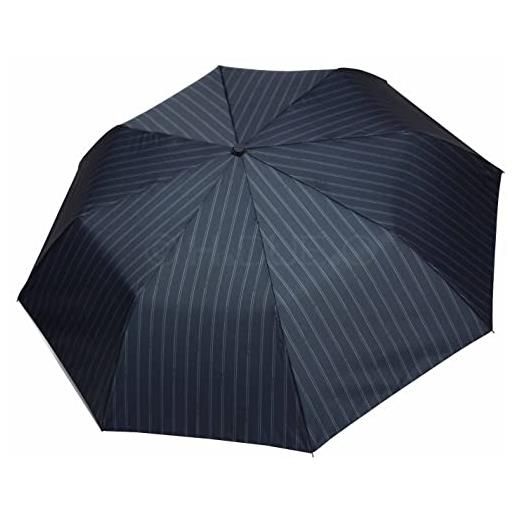 H.DUE.O ombrello uomo pieghevole elegante antivento ultra+ robusto. Ombrello pioggia automatico ribaltabile per ottima resistenza al vento [boston] [blu navy gessato]