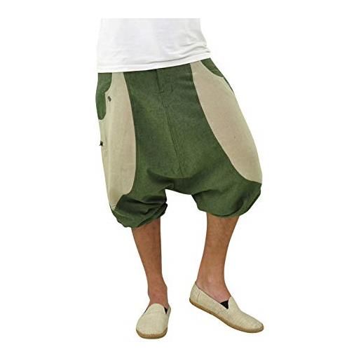 virblatt - pantaloni corti uomo etnici| cotone | pantaloni harem pantaloni larghi pantaloncini uomo pantaloni etnici bermuda cavallo basso hippie - kl frohnatur verde l-xl