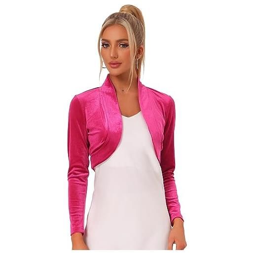 Allegra K elegante coprispalle in velluto per donna aperto davanti manica lunga bolero crop cardigan, nero , l