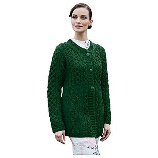 Carraig Donn aran woolen mills cardigan cappotto con bottoni lavorato a maglia da donna 100% lana merino (verde, m)