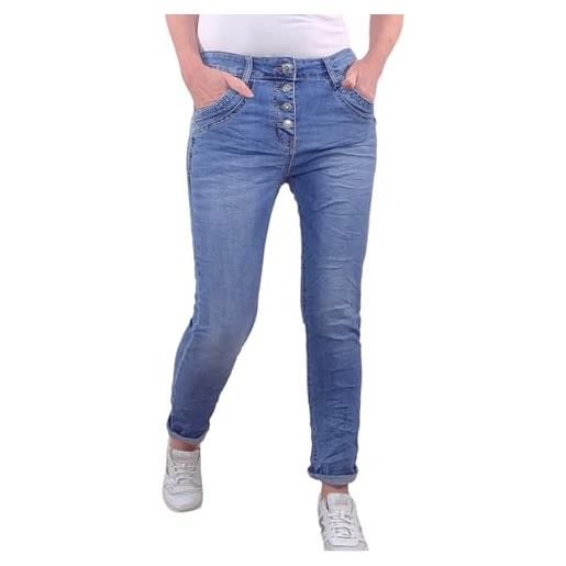 Karostar jeans da donna boyfriend stretch con bottoni aperti denim special pocket l
