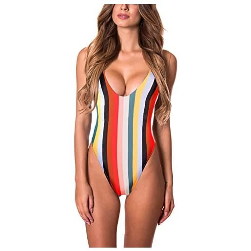 RELLECIGA costume donna intero monokini high cut one-piece string thong bikini neon leopardo s