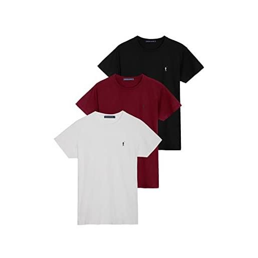 Polo Club confezione da 3 t-shirt uomo - bianco, grigio e blu scuro - maglietta da cotone a girocollo e logo