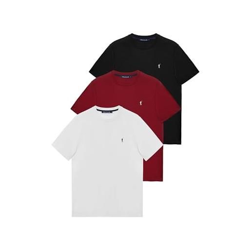 Polo Club confezione da 3 t-shirt uomo - bianco, nero e borgogna - maglietta da cotone a girocollo e logo