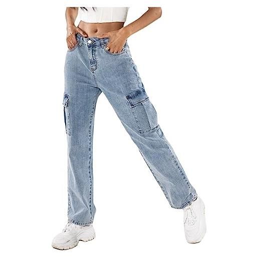 Nina Carter q1885 - jeans cargo da donna, a vita alta, elasticizzati, dritti, kaki (q1885-2), xs