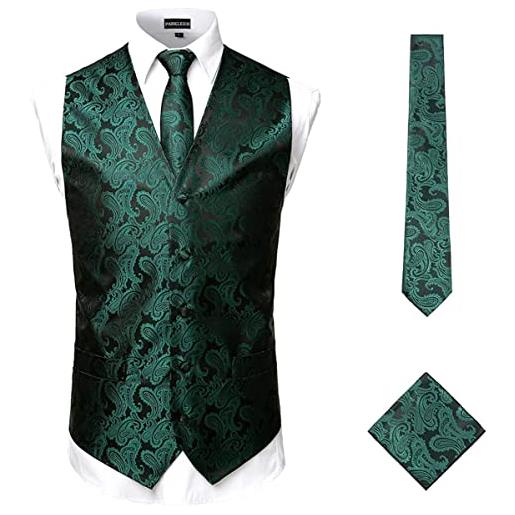 PARKLEES uomo classico 3pc paisley gilet cravatta tasca quadrata set matrimonio prom partito gilet per abito o smoking, bianco, xxl