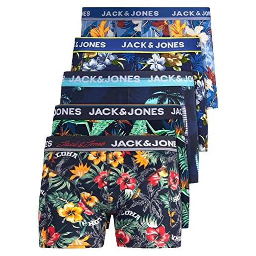 JACK & JONES set di 5 boxer da uomo, colore bianco, nero, blu, grigio, trunks 12204864, confezione da 5 pezzi mix 6, m