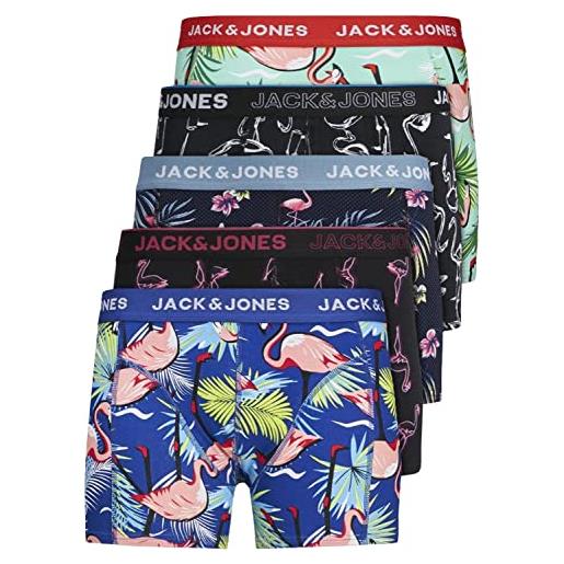 JACK & JONES set di 5 boxer da uomo, colore bianco, nero, blu, grigio, trunks 12204864, confezione da 5 pezzi mix 4, s