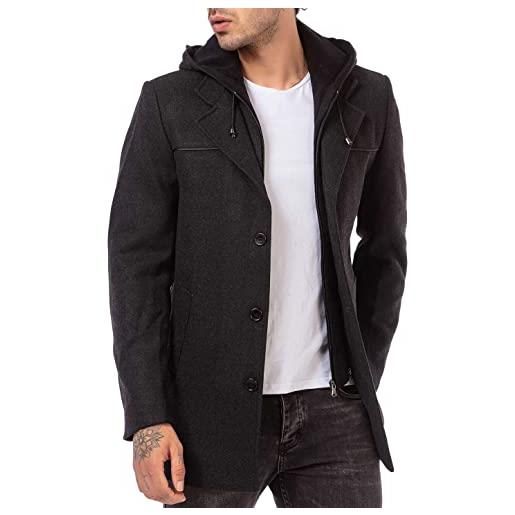 Redbridge cappotto da uomo elegante e sportivo giacca lunga con cappuccio grigio scuro m