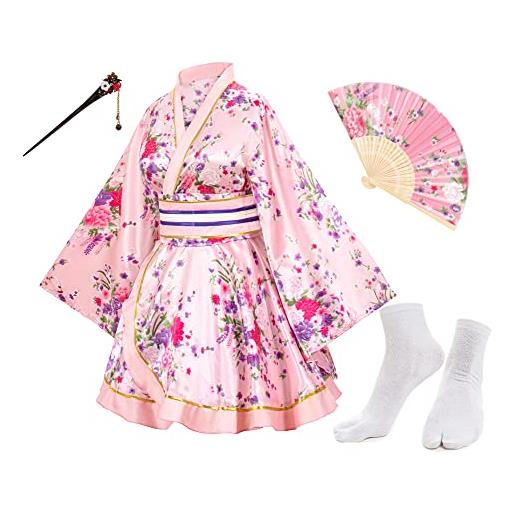 Elibelle set di calze per capelli da donna, stile anime, stile giapponese, stile kimono, rosa--tipo 1, 3xl/5xl