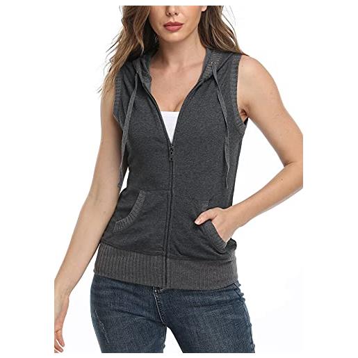 MISS MOLY felpe con cappuccio donna zip fino giacca manica corta sweatshirt hoodie hoody camicia grigio scuro medium