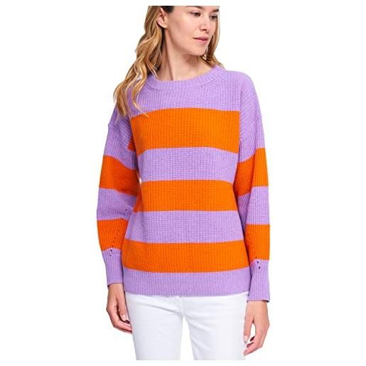 Brunella Gori girocollo donna a righe oversize in maglia a costa 100% pura lana vergine color lilla e arancio s