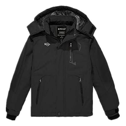 Wantdo giacca da neve in pile warm giacca da ciclismo sport giaccone sport invernale parka con cappuccio antivento bambino nero 128-134