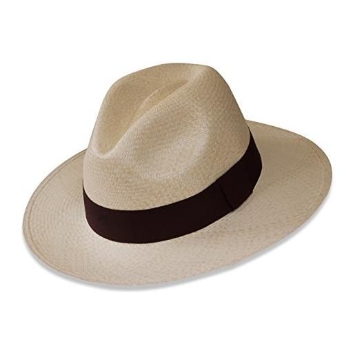 Tumia LAC - cappello panama fedora - versione non arrotolabile - bianco con banda nera - 56cm