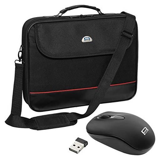 PEDEA borsa per pc portatile trendline borsa per notebook fino a 17,3 pollici (43,9 cm) borsa con tracolla incluso mouse wireless, nero
