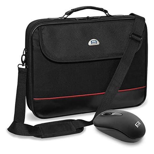 PEDEA borsa per pc portatile trendline borsa per notebook fino a 18,4 pollici (46,7 cm) borsa con tracolla incluso mouse wireless, nero