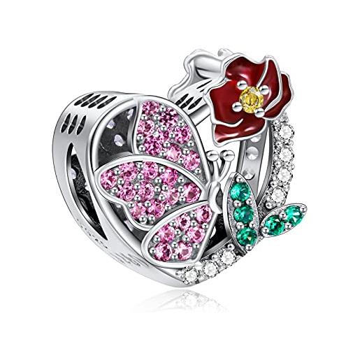 NINGAN agosto fiorellino pietra natale charms fit pandora charms bracciali, 925 sterling silver bead heart charm per bracciali e collane, perfetto regalo di san valentino per le donne moglie mamma