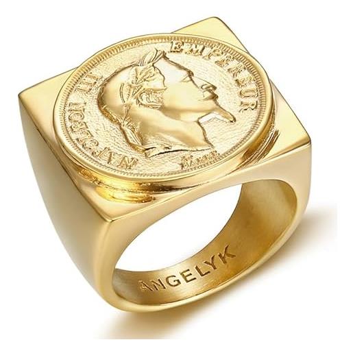 BOBIJOO JEWELRY - anello anello con sigillo uomo napoleone iii quadrato pieno in acciaio inossidabile 316l placcato oro dorato louis - 31 (14 us), d'oro - acciaio inossidabile 316