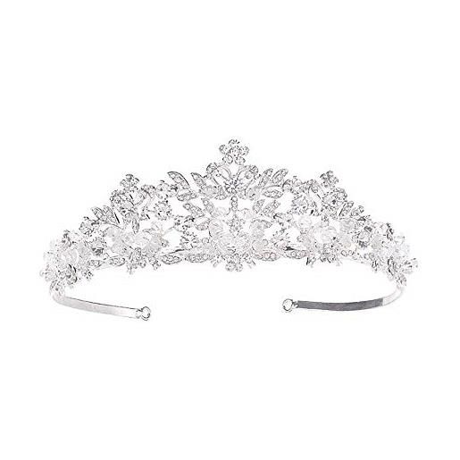 Voarge - diadema nuziale per adulti, con cristalli, corona da principessa, tiara da matrimonio, per cerimonie nuziali, argento, corona con fiori (argento)